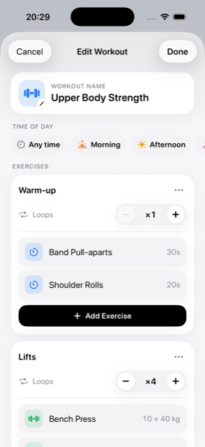 Building a custom workout in the Hova editor